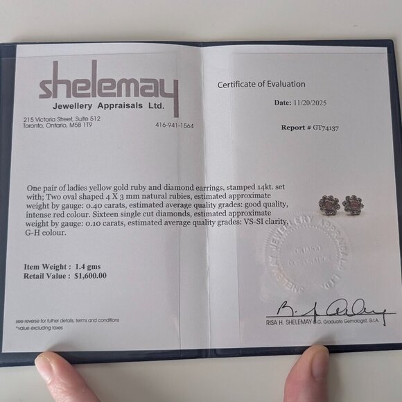 V. 14K Diamond & Ruby Stud Earrings - Picture 2 of 10